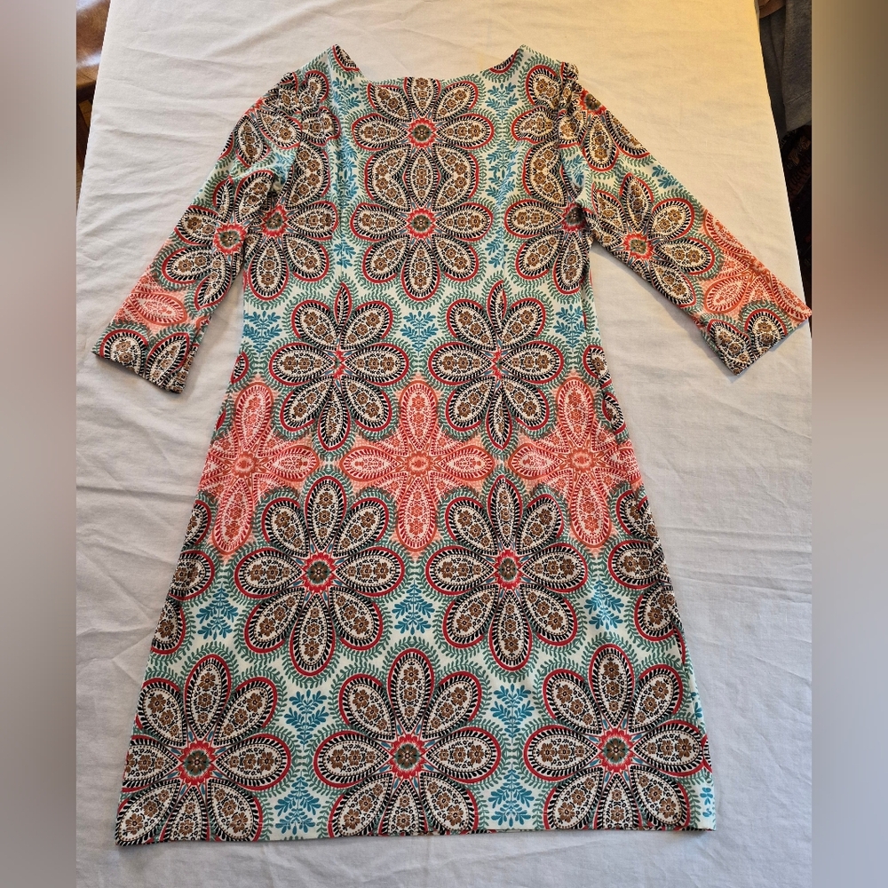 London Times Floral Patterned Pullover Sheath Dress with 3/4 Sleeves Size 12